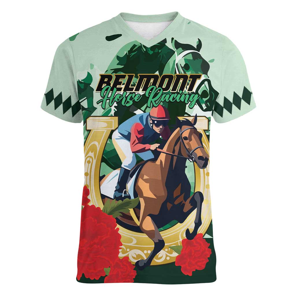 Personalized Belmont Horse Racing Women V-Neck T-Shirt The Test of the Champion