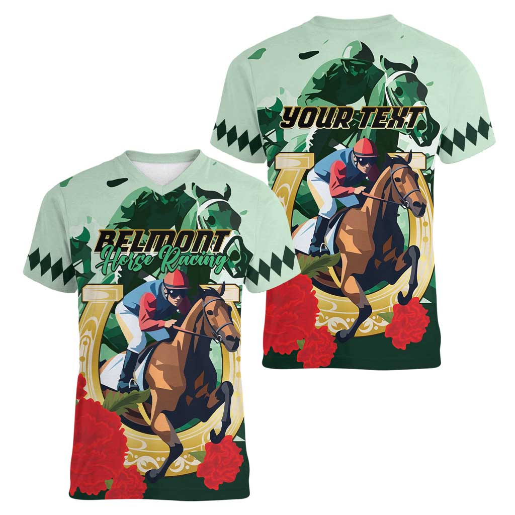 Personalized Belmont Horse Racing Women V-Neck T-Shirt The Test of the Champion