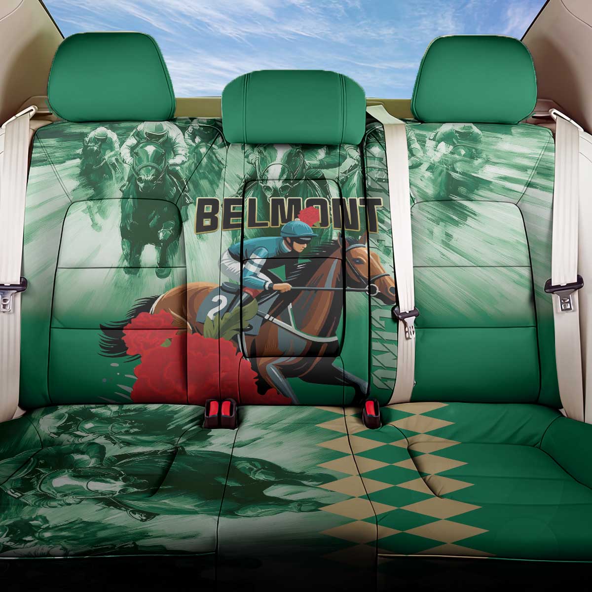Belmont Horse Racing Back Car Seat Cover Run for the Carnations