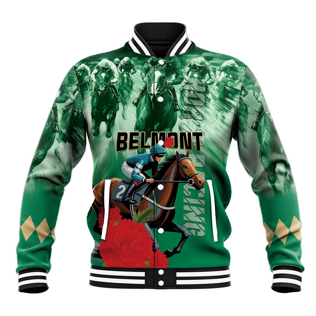 Personalized Belmont Horse Racing Baseball Jacket Run for the Carnations