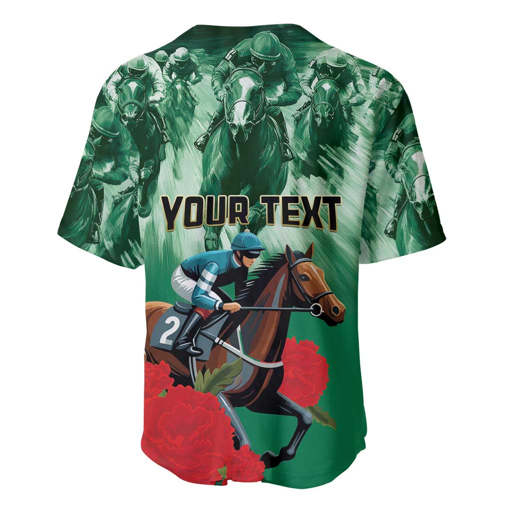 Personalized Belmont Horse Racing Baseball Jersey Run for the Carnations