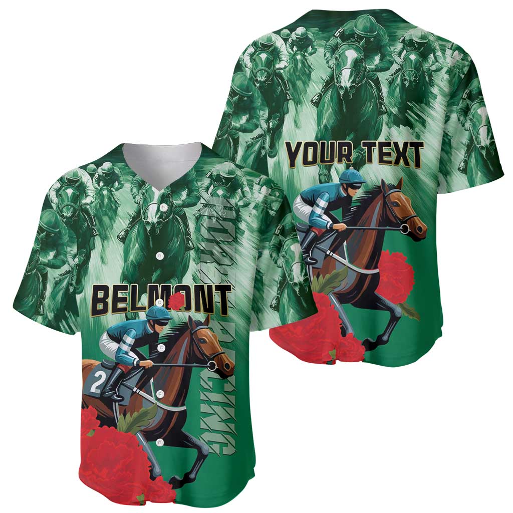 Personalized Belmont Horse Racing Baseball Jersey Run for the Carnations