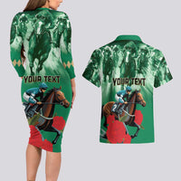 Personalized Belmont Horse Racing Couples Matching Long Sleeve Bodycon Dress and Hawaiian Shirt Run for the Carnations
