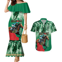 Personalized Belmont Horse Racing Couples Matching Mermaid Dress and Hawaiian Shirt Run for the Carnations