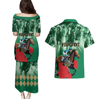 Personalized Belmont Horse Racing Couples Matching Puletasi and Hawaiian Shirt Run for the Carnations