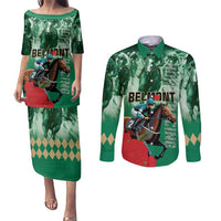 Personalized Belmont Horse Racing Couples Matching Puletasi and Long Sleeve Button Shirt Run for the Carnations