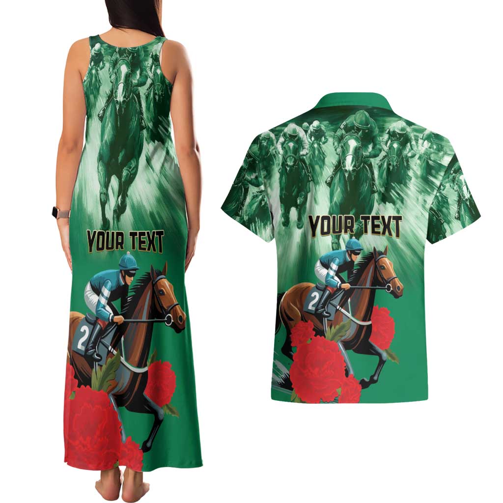Personalized Belmont Horse Racing Couples Matching Tank Maxi Dress and Hawaiian Shirt Run for the Carnations