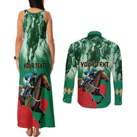 Personalized Belmont Horse Racing Couples Matching Tank Maxi Dress and Long Sleeve Button Shirt Run for the Carnations