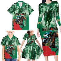 Personalized Belmont Horse Racing Family Matching Long Sleeve Bodycon Dress and Hawaiian Shirt Run for the Carnations