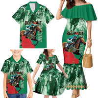 Personalized Belmont Horse Racing Family Matching Mermaid Dress and Hawaiian Shirt Run for the Carnations
