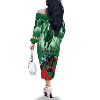 Personalized Belmont Horse Racing Family Matching Off The Shoulder Long Sleeve Dress and Hawaiian Shirt Run for the Carnations