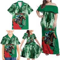 Personalized Belmont Horse Racing Family Matching Off Shoulder Maxi Dress and Hawaiian Shirt Run for the Carnations
