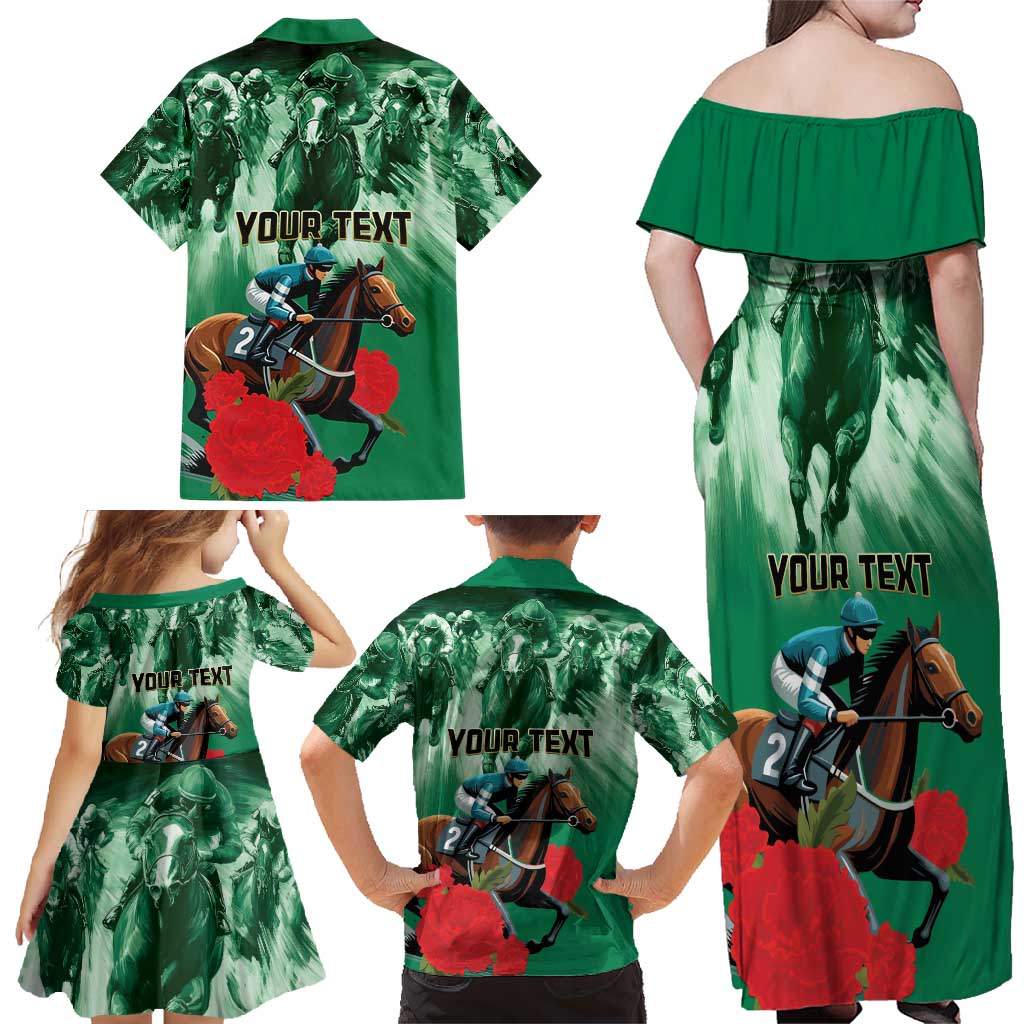 Personalized Belmont Horse Racing Family Matching Off Shoulder Maxi Dress and Hawaiian Shirt Run for the Carnations