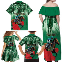 Personalized Belmont Horse Racing Family Matching Off Shoulder Maxi Dress and Hawaiian Shirt Run for the Carnations
