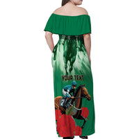 Personalized Belmont Horse Racing Family Matching Off Shoulder Maxi Dress and Hawaiian Shirt Run for the Carnations