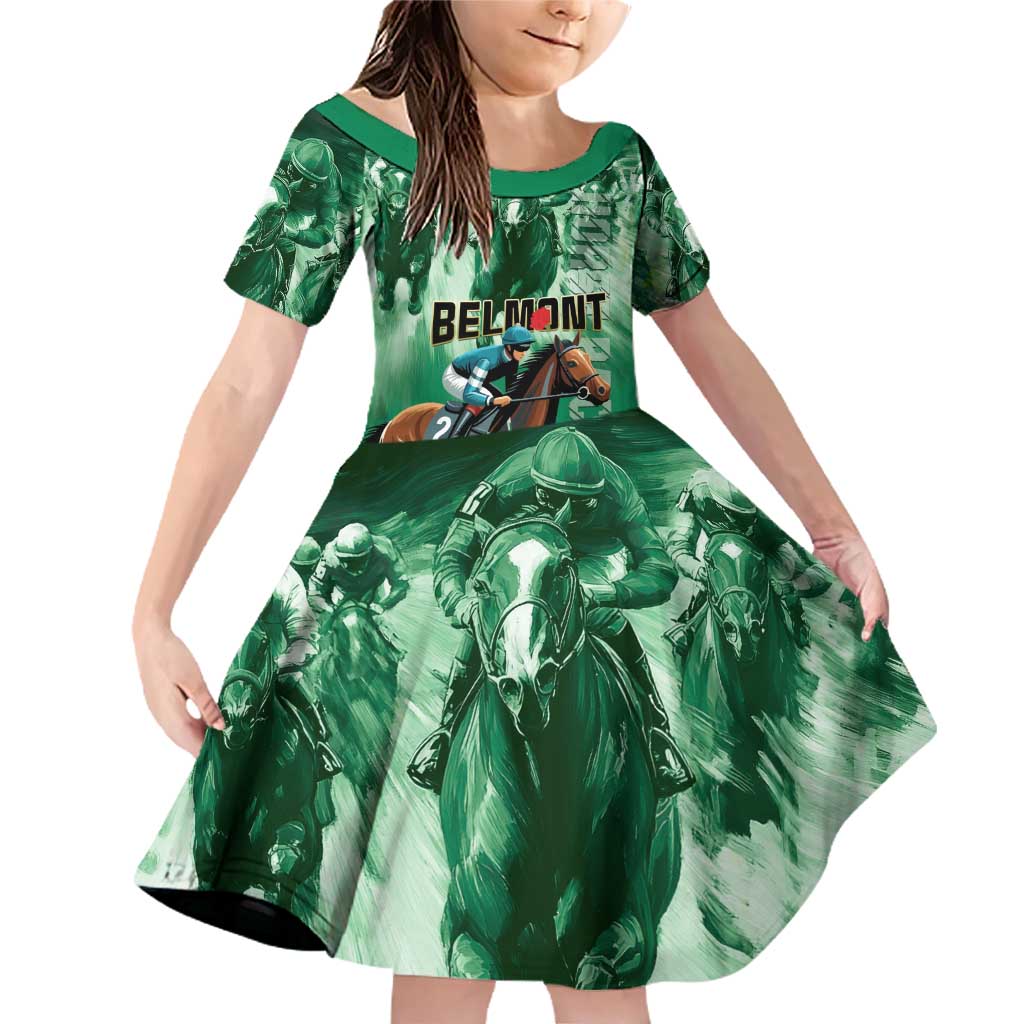 Personalized Belmont Horse Racing Family Matching Off Shoulder Short Dress and Hawaiian Shirt Run for the Carnations