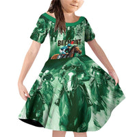 Personalized Belmont Horse Racing Family Matching Off Shoulder Short Dress and Hawaiian Shirt Run for the Carnations