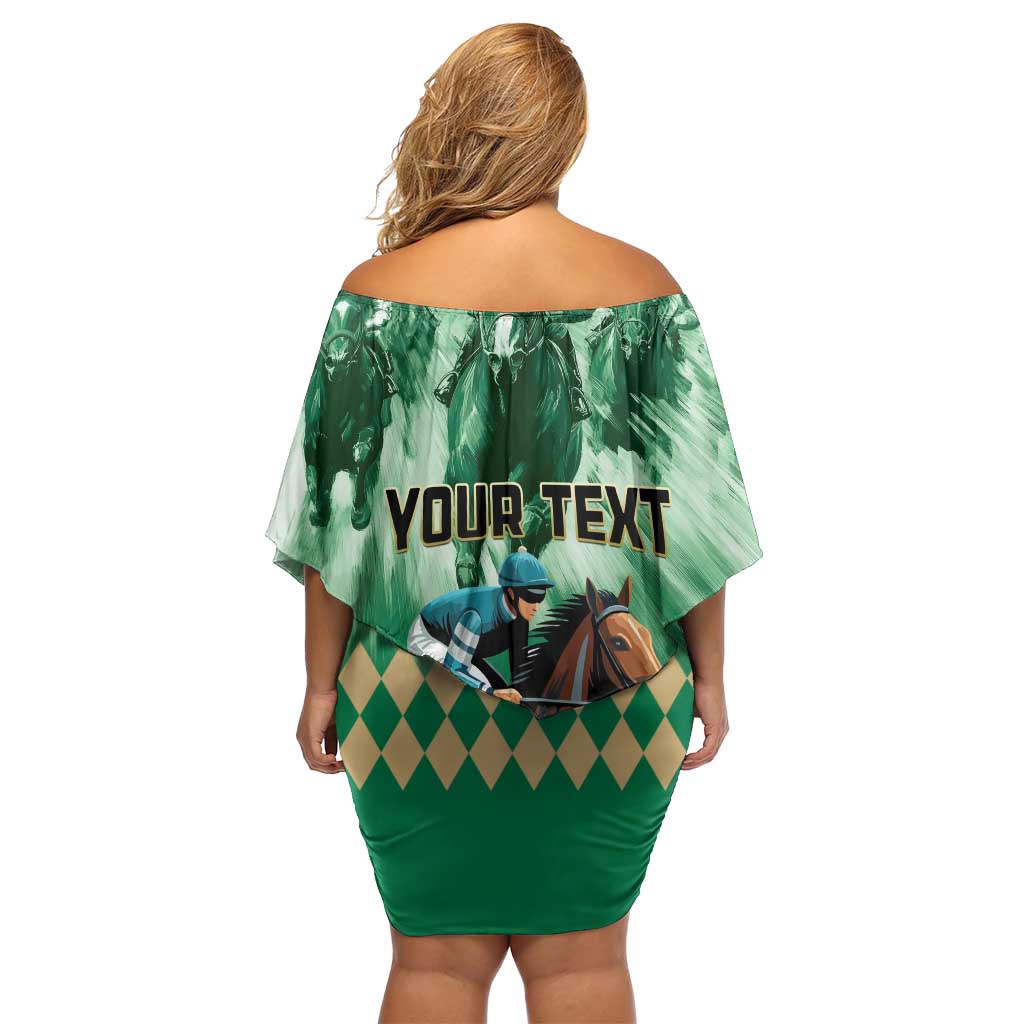 Personalized Belmont Horse Racing Family Matching Off Shoulder Short Dress and Hawaiian Shirt Run for the Carnations