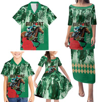 Personalized Belmont Horse Racing Family Matching Puletasi and Hawaiian Shirt Run for the Carnations