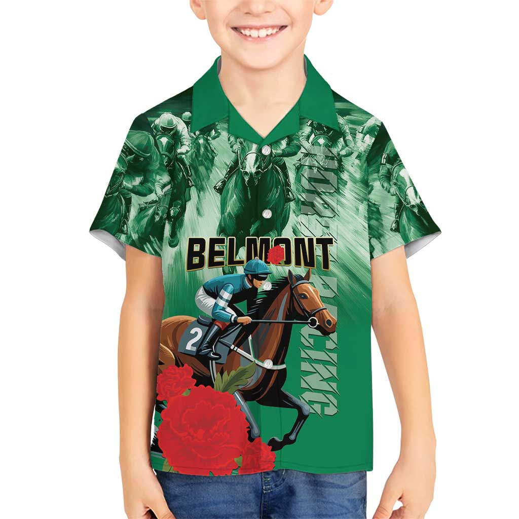 Personalized Belmont Horse Racing Family Matching Puletasi and Hawaiian Shirt Run for the Carnations