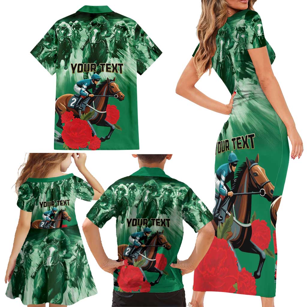 Personalized Belmont Horse Racing Family Matching Short Sleeve Bodycon Dress and Hawaiian Shirt Run for the Carnations