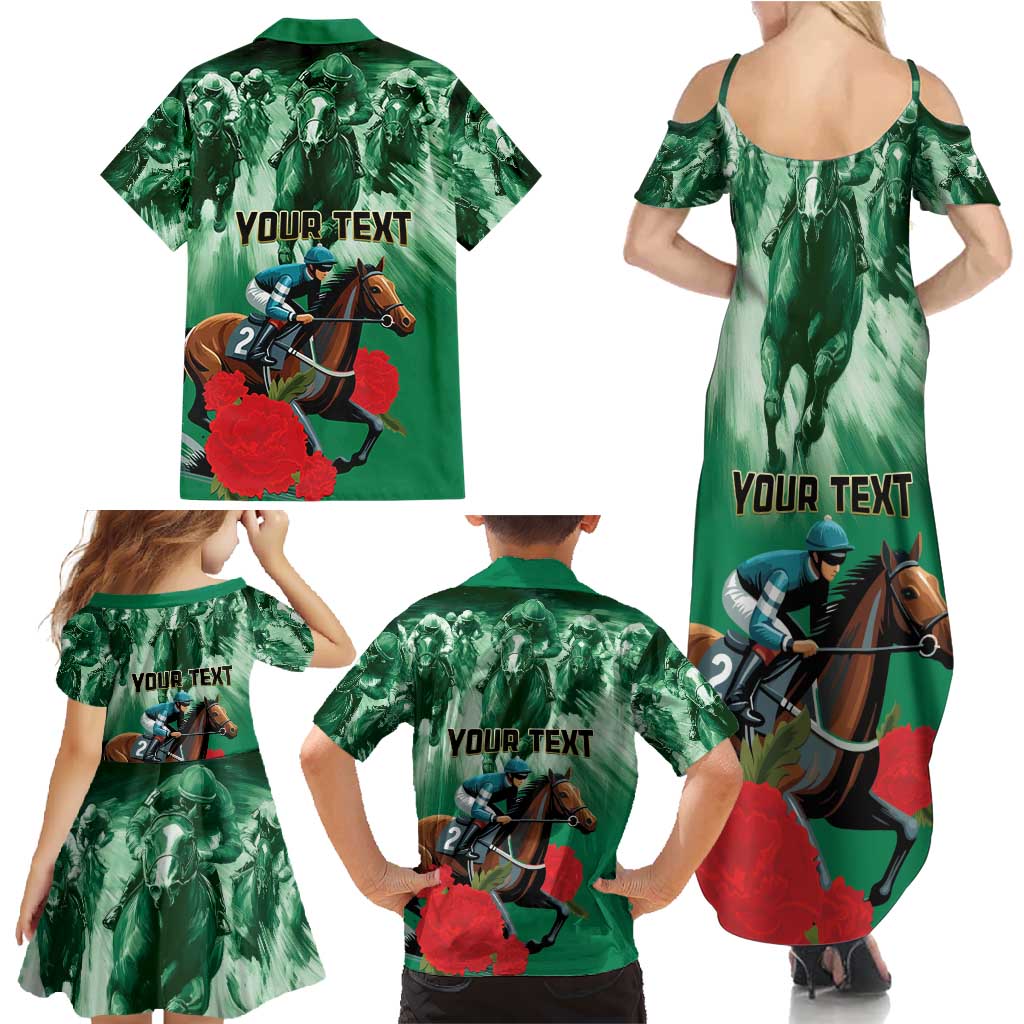 Personalized Belmont Horse Racing Family Matching Summer Maxi Dress and Hawaiian Shirt Run for the Carnations