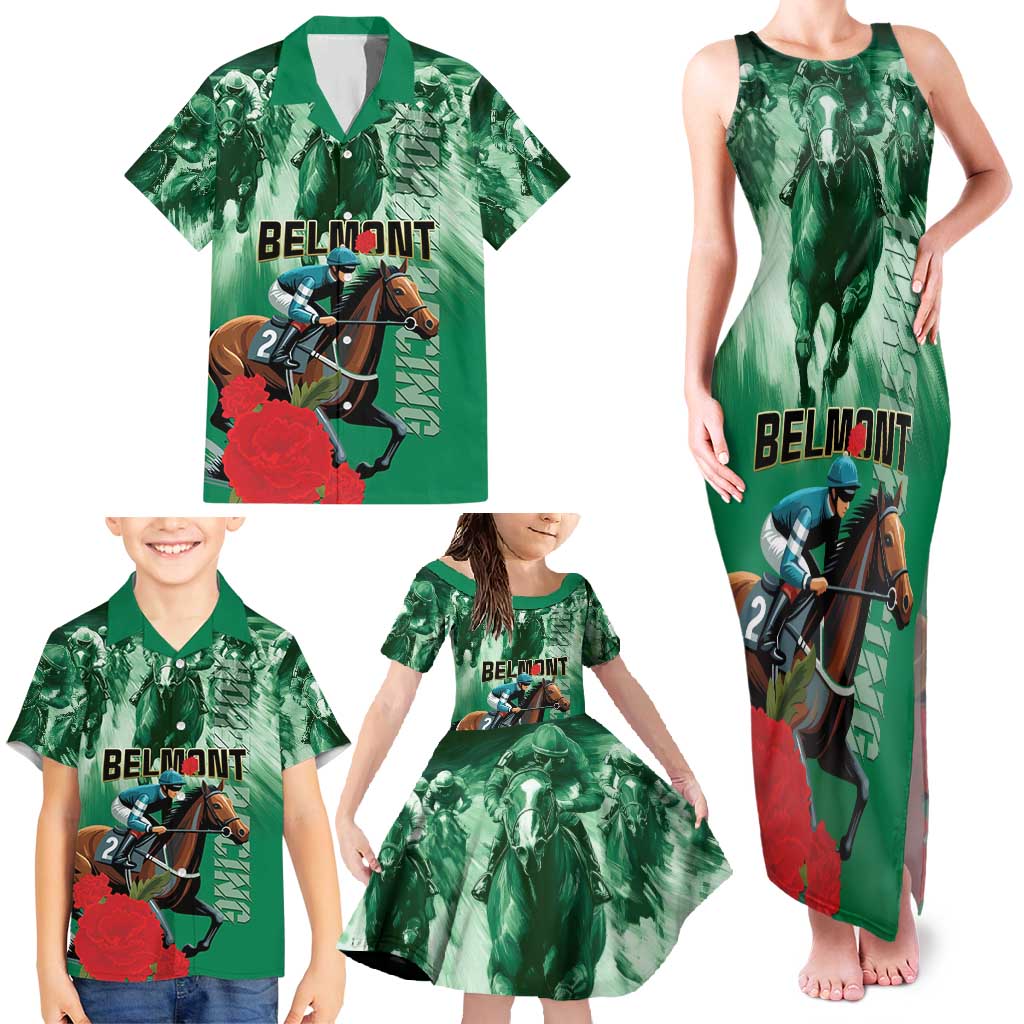 Personalized Belmont Horse Racing Family Matching Tank Maxi Dress and Hawaiian Shirt Run for the Carnations