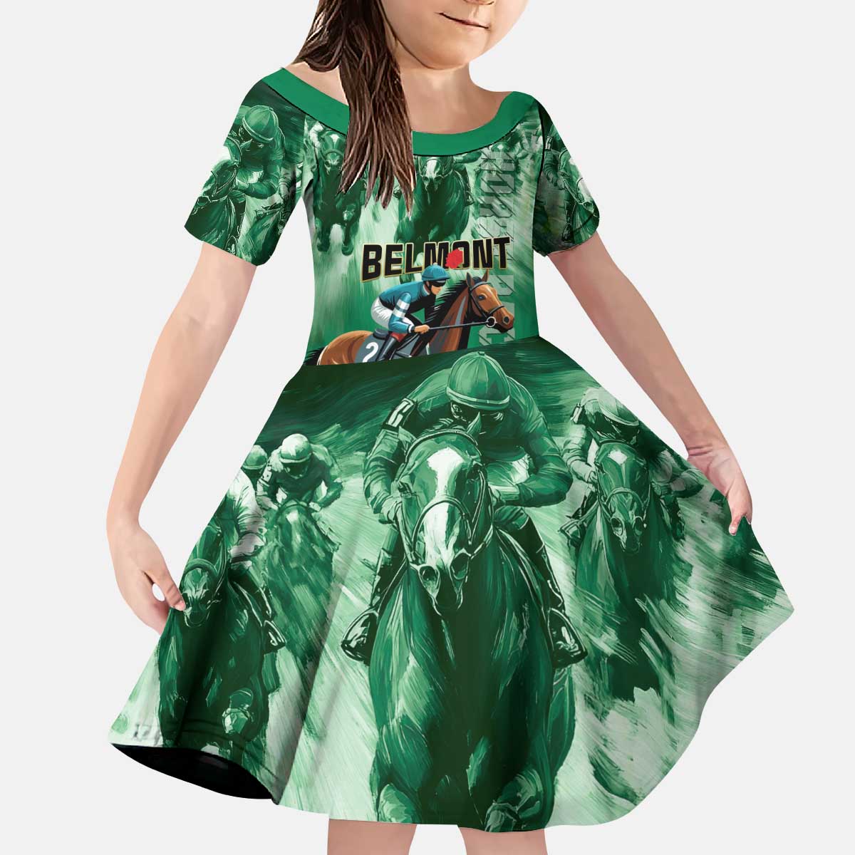 Personalized Belmont Horse Racing Kid Short Sleeve Dress Run for the Carnations