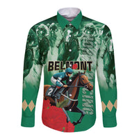 Personalized Belmont Horse Racing Long Sleeve Button Shirt Run for the Carnations