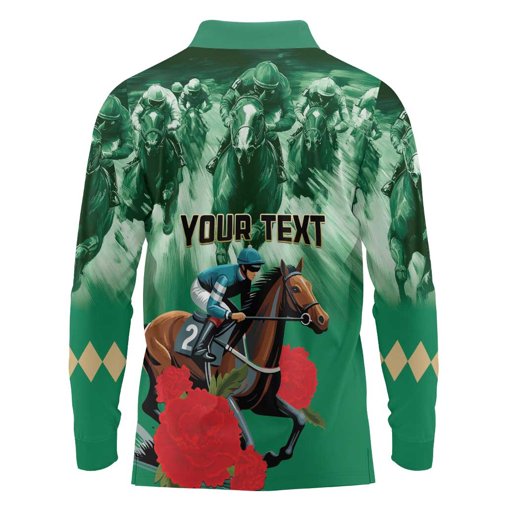 Personalized Belmont Horse Racing Long Sleeve Polo Shirt Run for the Carnations