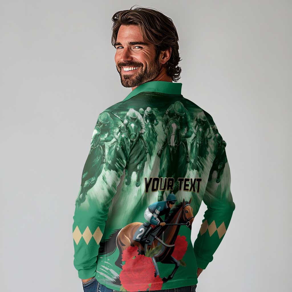 Personalized Belmont Horse Racing Long Sleeve Polo Shirt Run for the Carnations