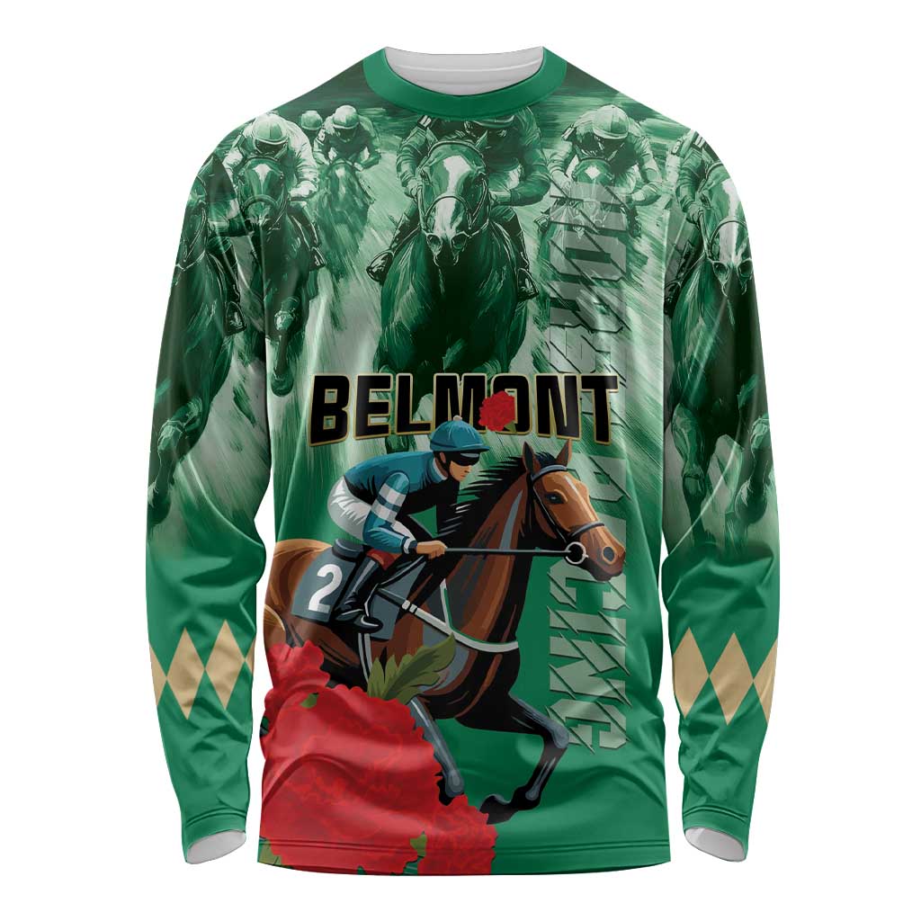 Personalized Belmont Horse Racing Long Sleeve Shirt Run for the Carnations