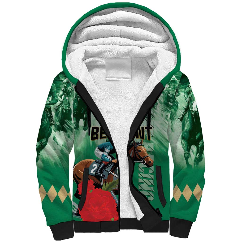 Personalized Belmont Horse Racing Sherpa Hoodie Run for the Carnations