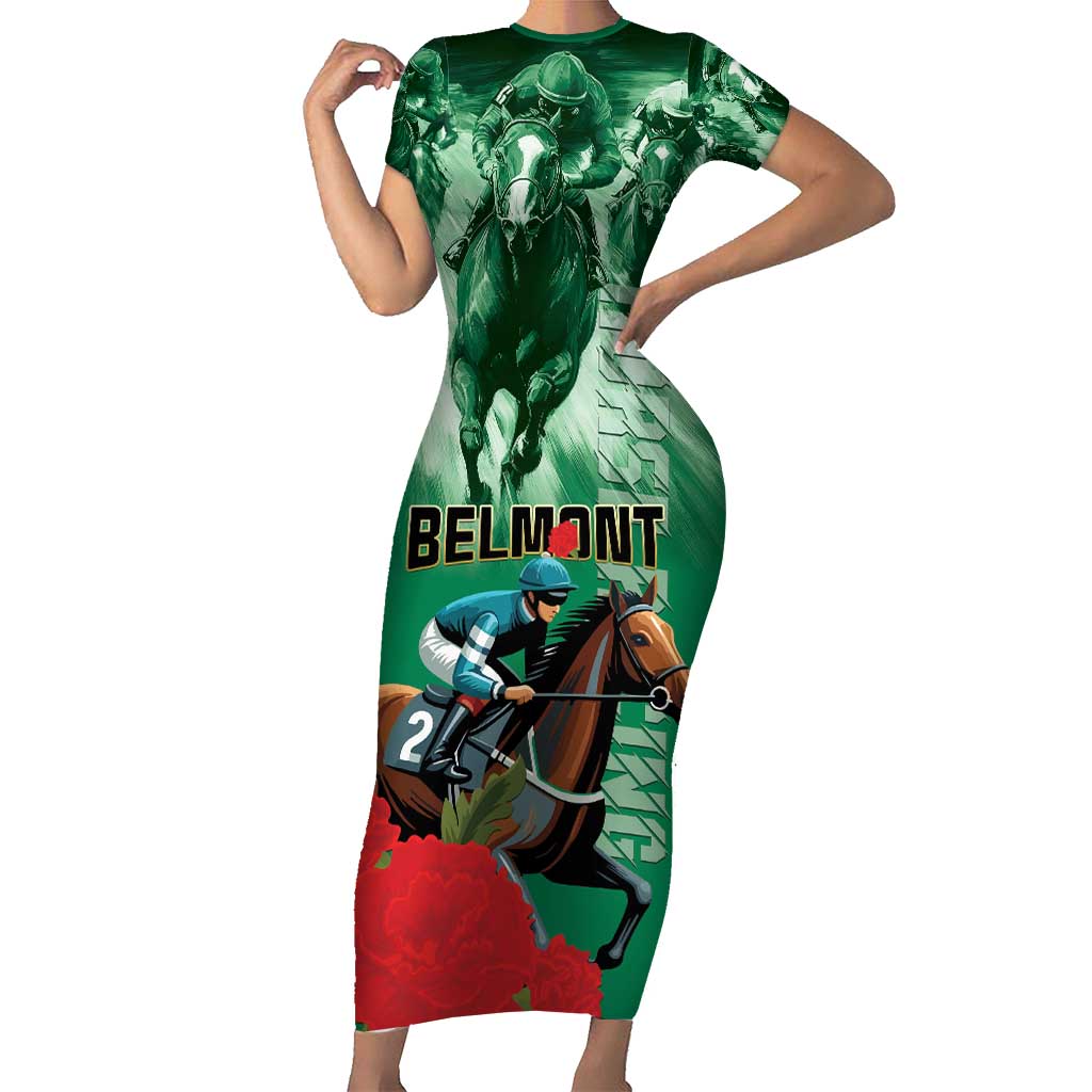 Personalized Belmont Horse Racing Short Sleeve Bodycon Dress Run for the Carnations