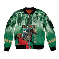 Personalized Belmont Horse Racing Sleeve Zip Bomber Jacket Run for the Carnations