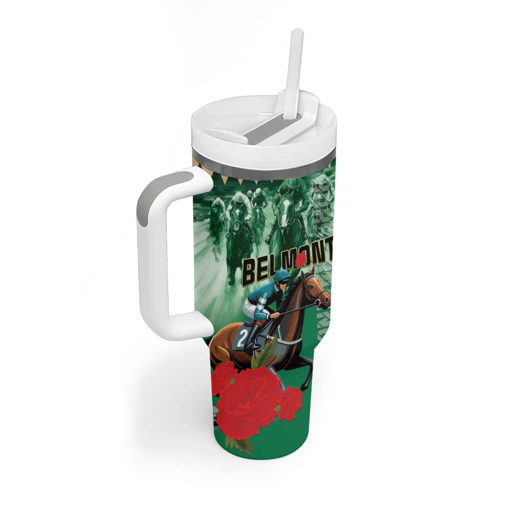 Personalized Belmont Horse Racing Tumbler With Handle Run for the Carnations