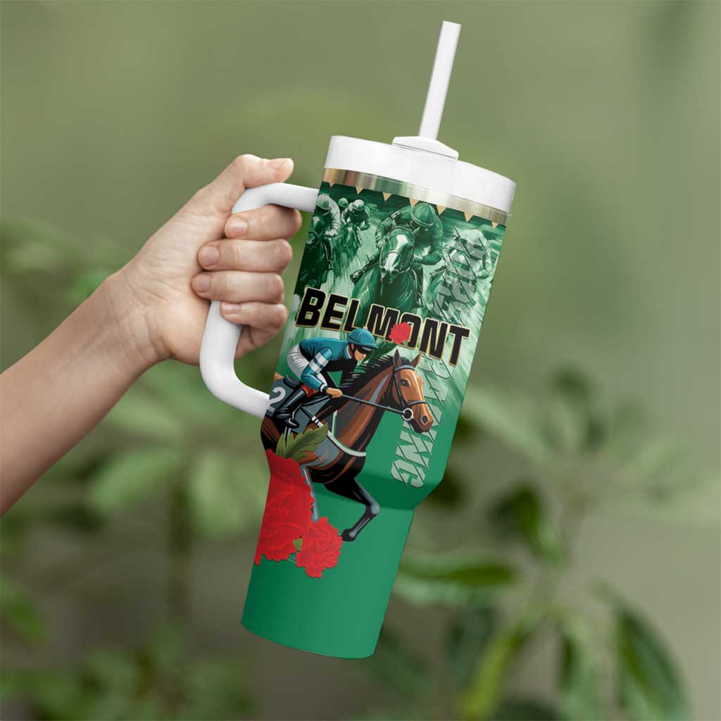 Personalized Belmont Horse Racing Tumbler With Handle Run for the Carnations