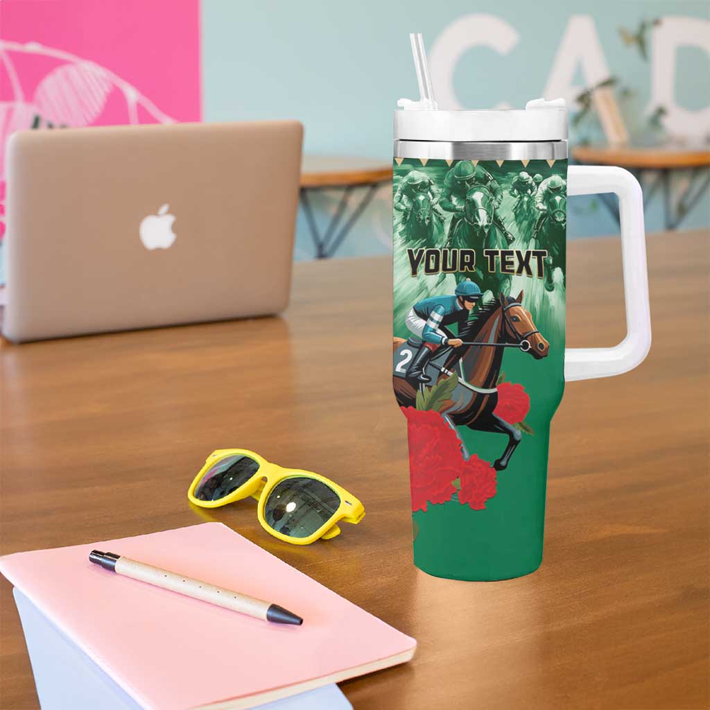 Personalized Belmont Horse Racing Tumbler With Handle Run for the Carnations