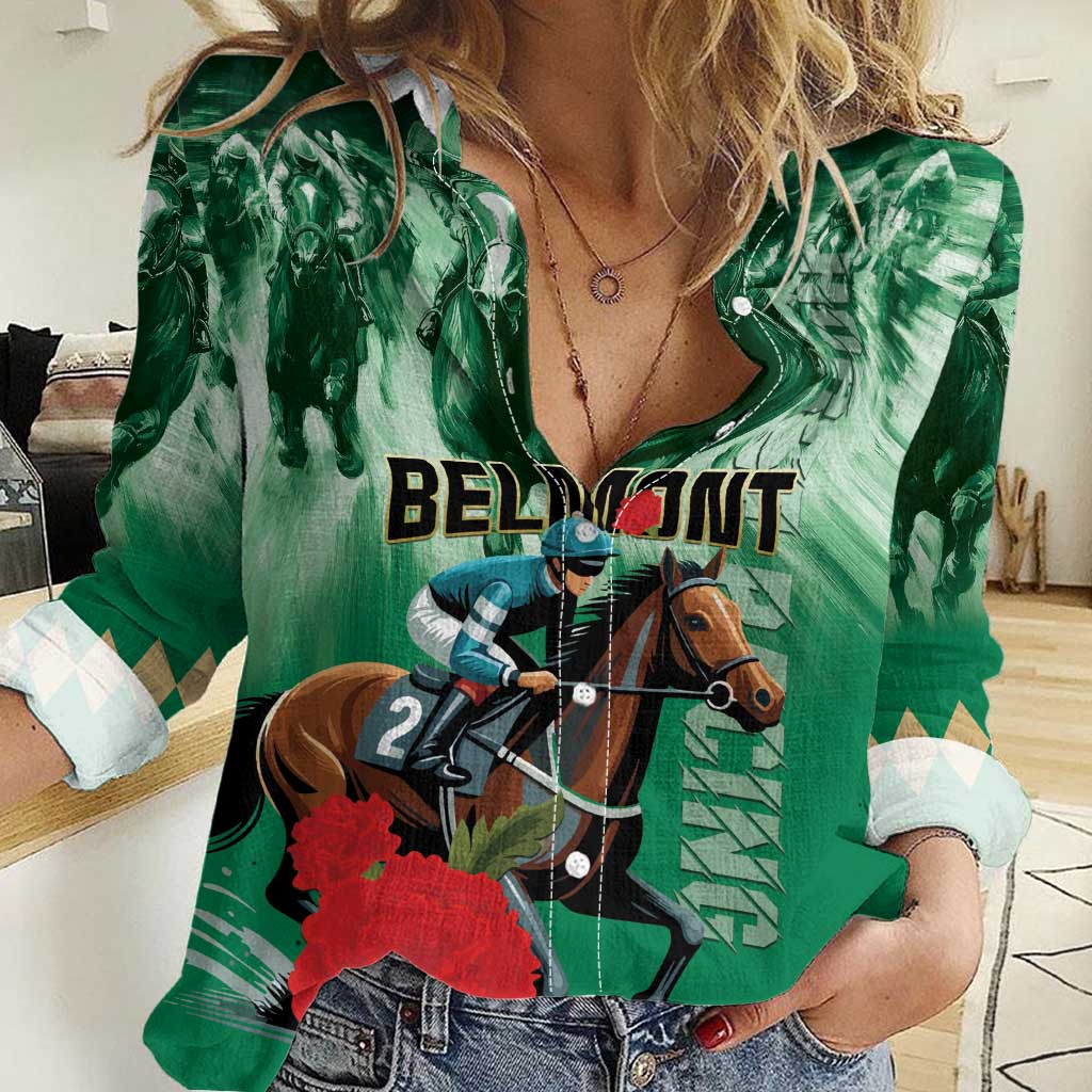 Personalized Belmont Horse Racing Women Casual Shirt Run for the Carnations
