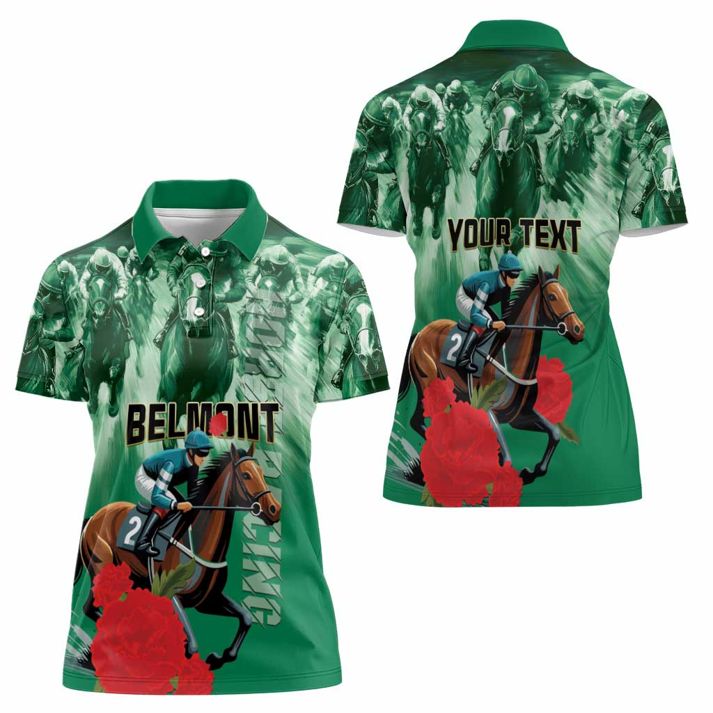 Personalized Belmont Horse Racing Women Polo Shirt Run for the Carnations