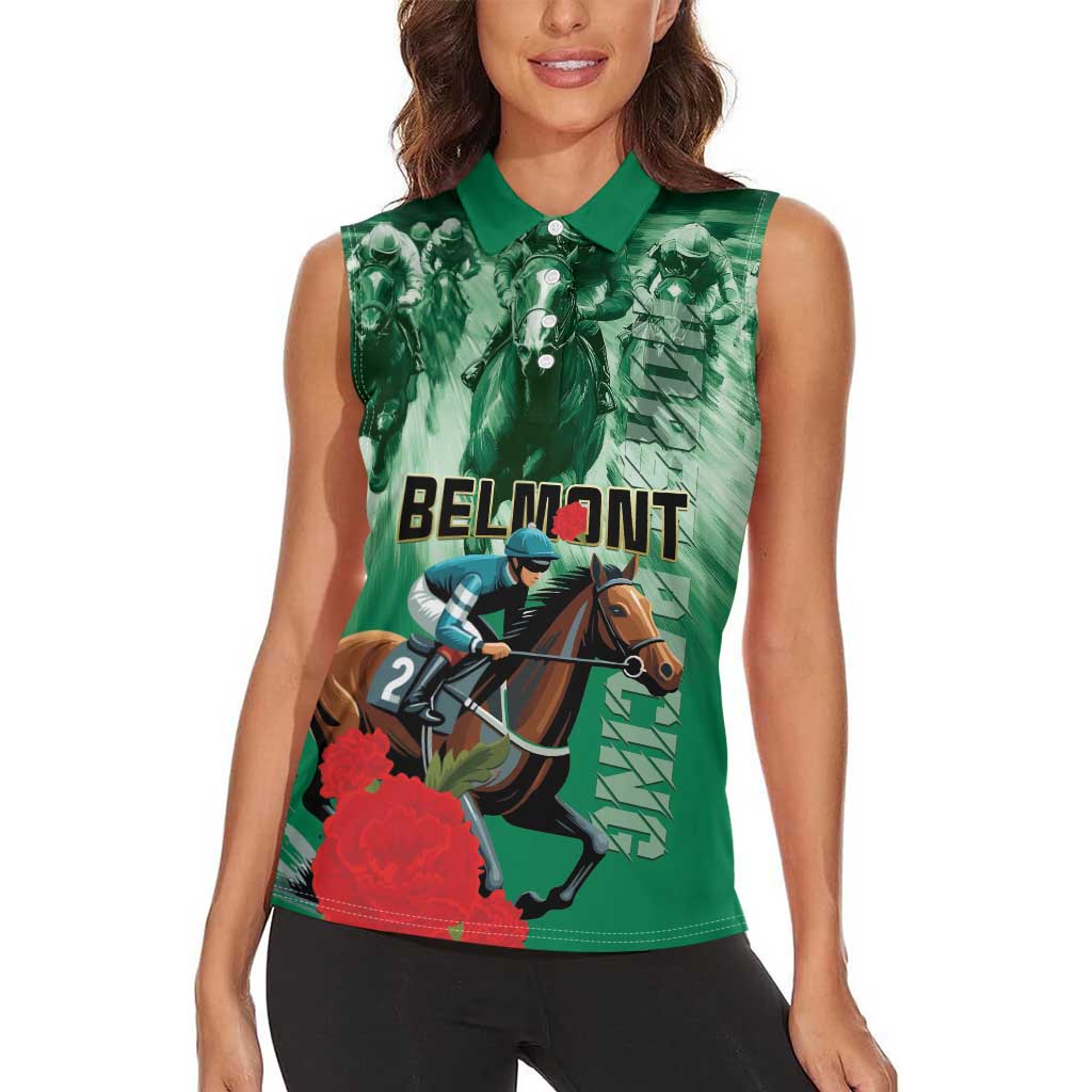 Personalized Belmont Horse Racing Women Sleeveless Polo Shirt Run for the Carnations