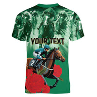 Personalized Belmont Horse Racing Women V-Neck T-Shirt Run for the Carnations