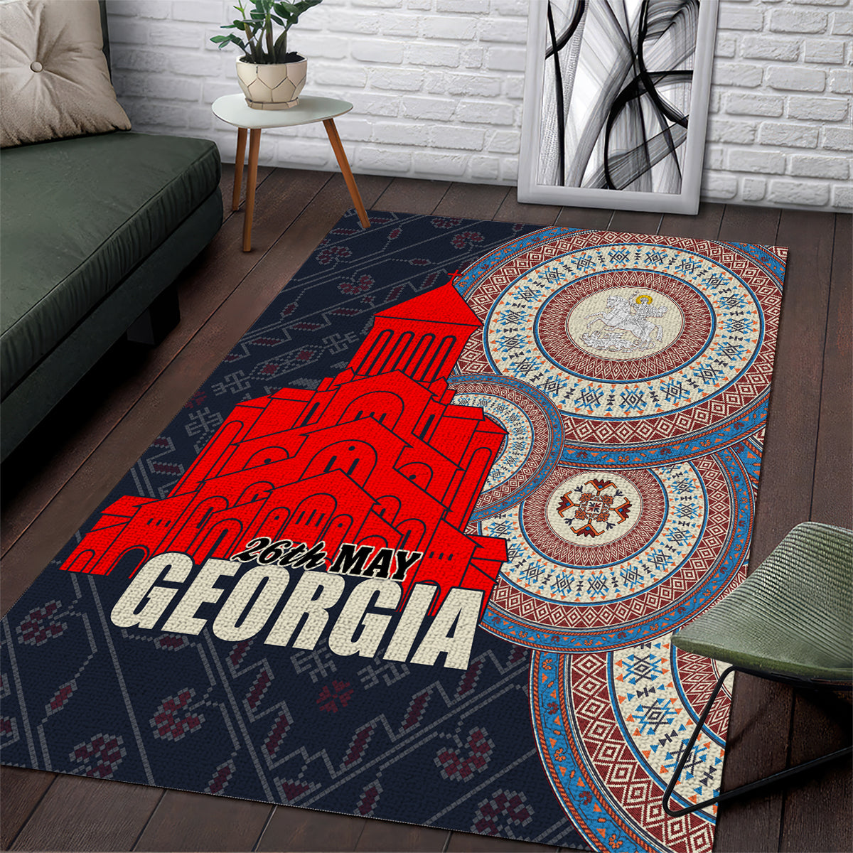 Georgia Independence Day Area Rug Holy Trinity Cathedral of Tbilisi