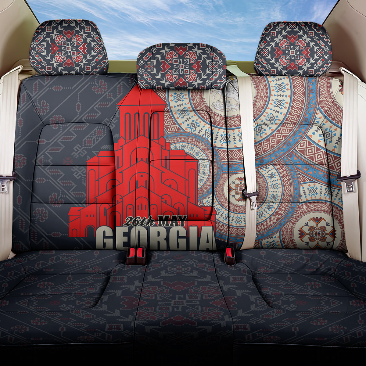 Georgia Independence Day Back Car Seat Cover Holy Trinity Cathedral of Tbilisi - Wonder Print Shop