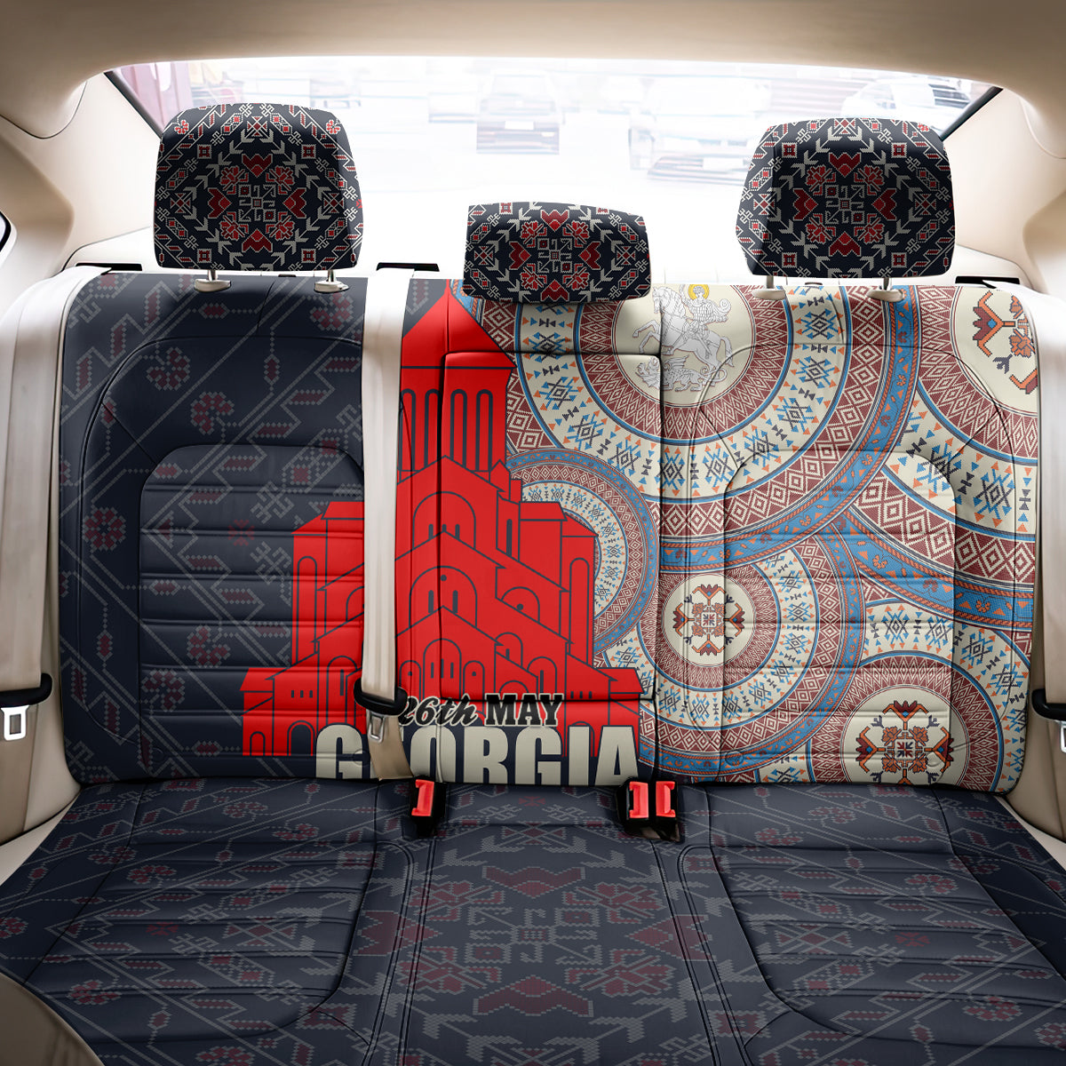 Georgia Independence Day Back Car Seat Cover Holy Trinity Cathedral of Tbilisi - Wonder Print Shop