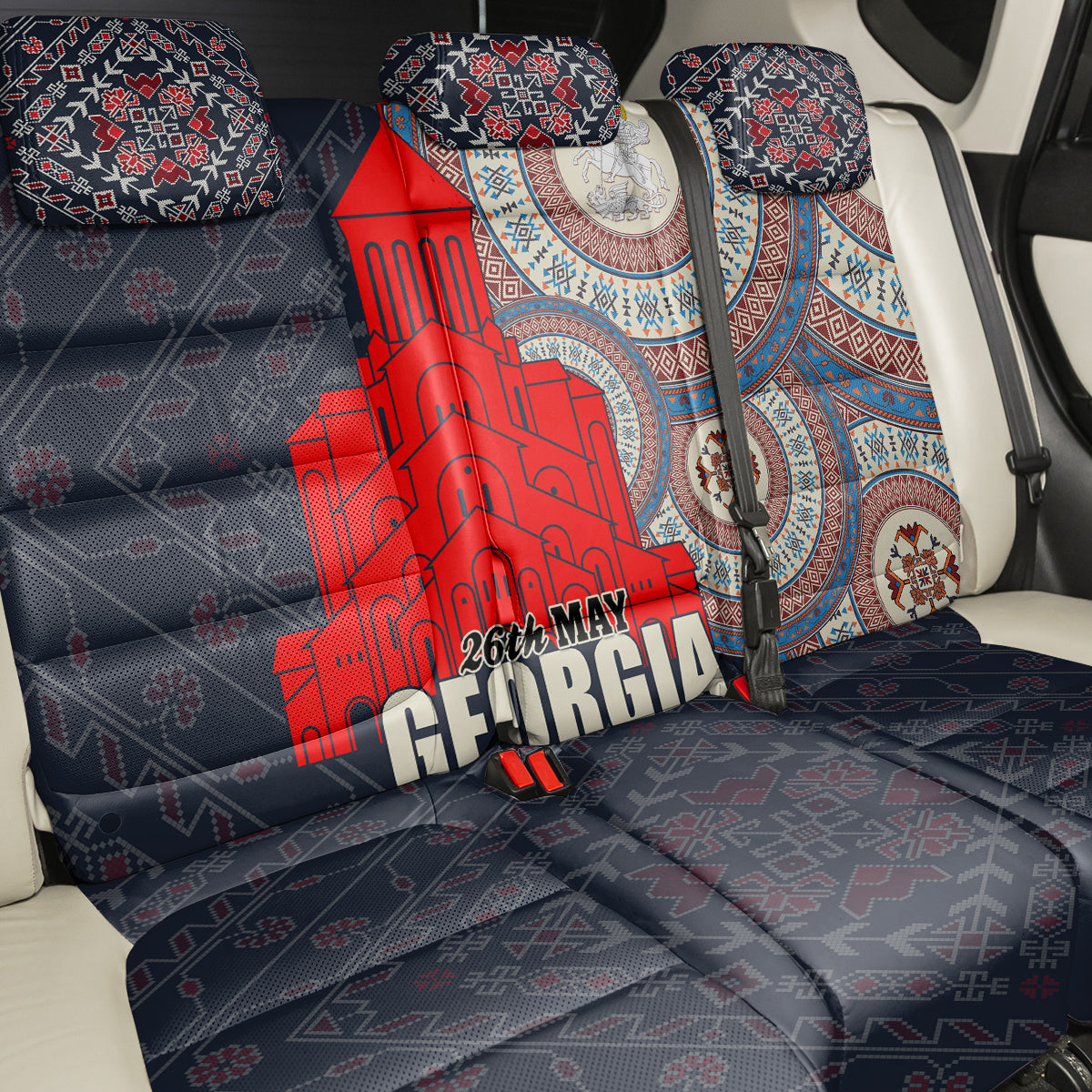 Georgia Independence Day Back Car Seat Cover Holy Trinity Cathedral of Tbilisi - Wonder Print Shop