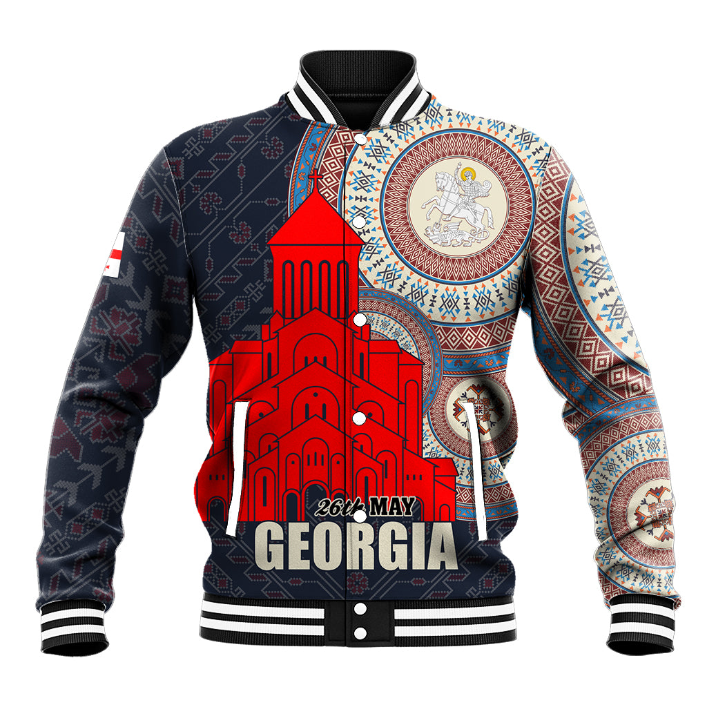 Georgia Independence Day Baseball Jacket Holy Trinity Cathedral of Tbilisi - Wonder Print Shop