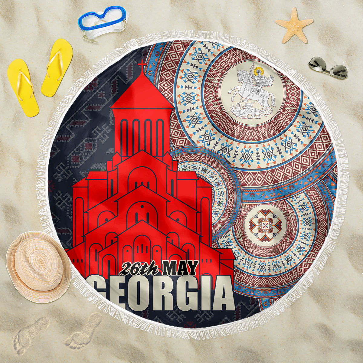 Georgia Independence Day Beach Blanket Holy Trinity Cathedral of Tbilisi - Wonder Print Shop