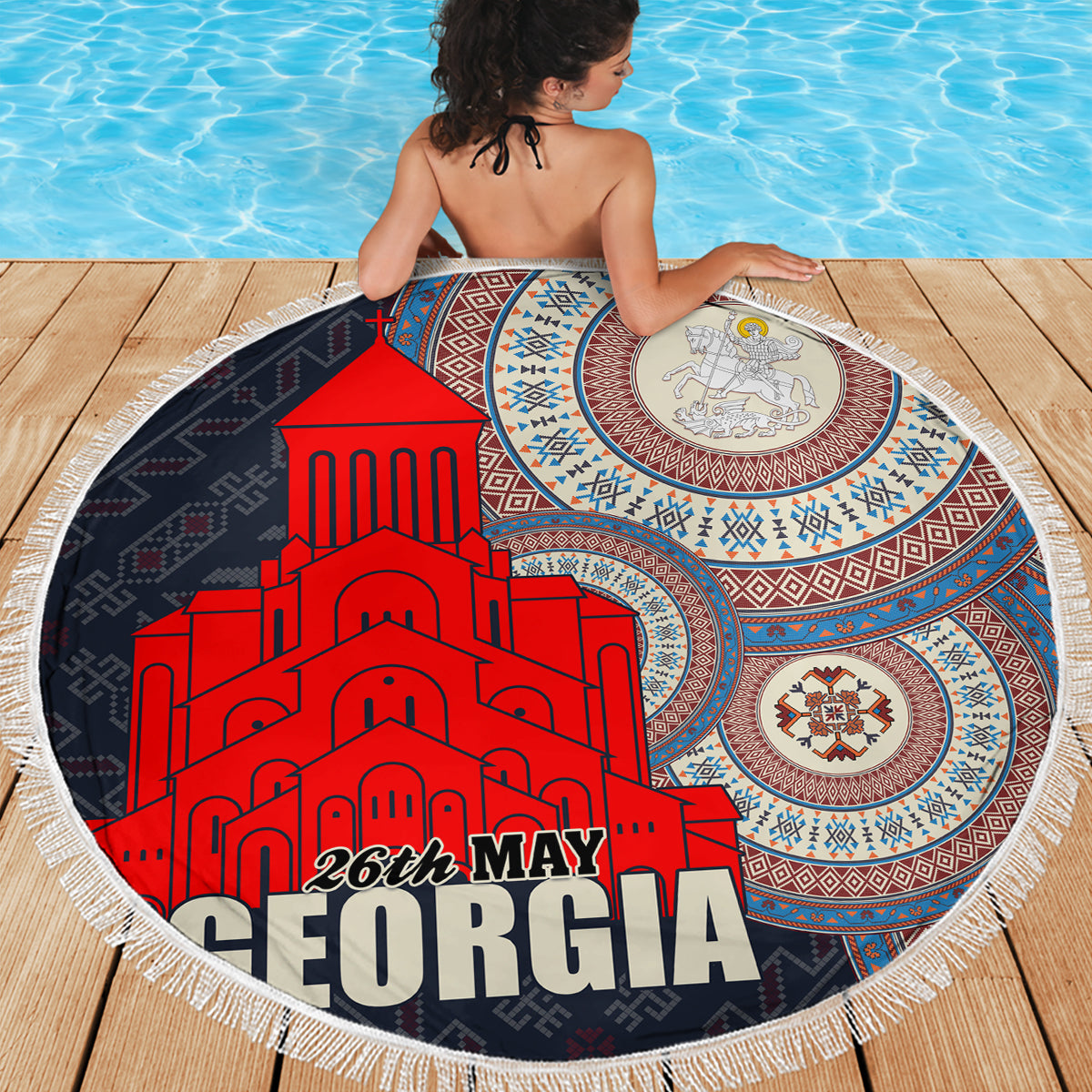 Georgia Independence Day Beach Blanket Holy Trinity Cathedral of Tbilisi - Wonder Print Shop