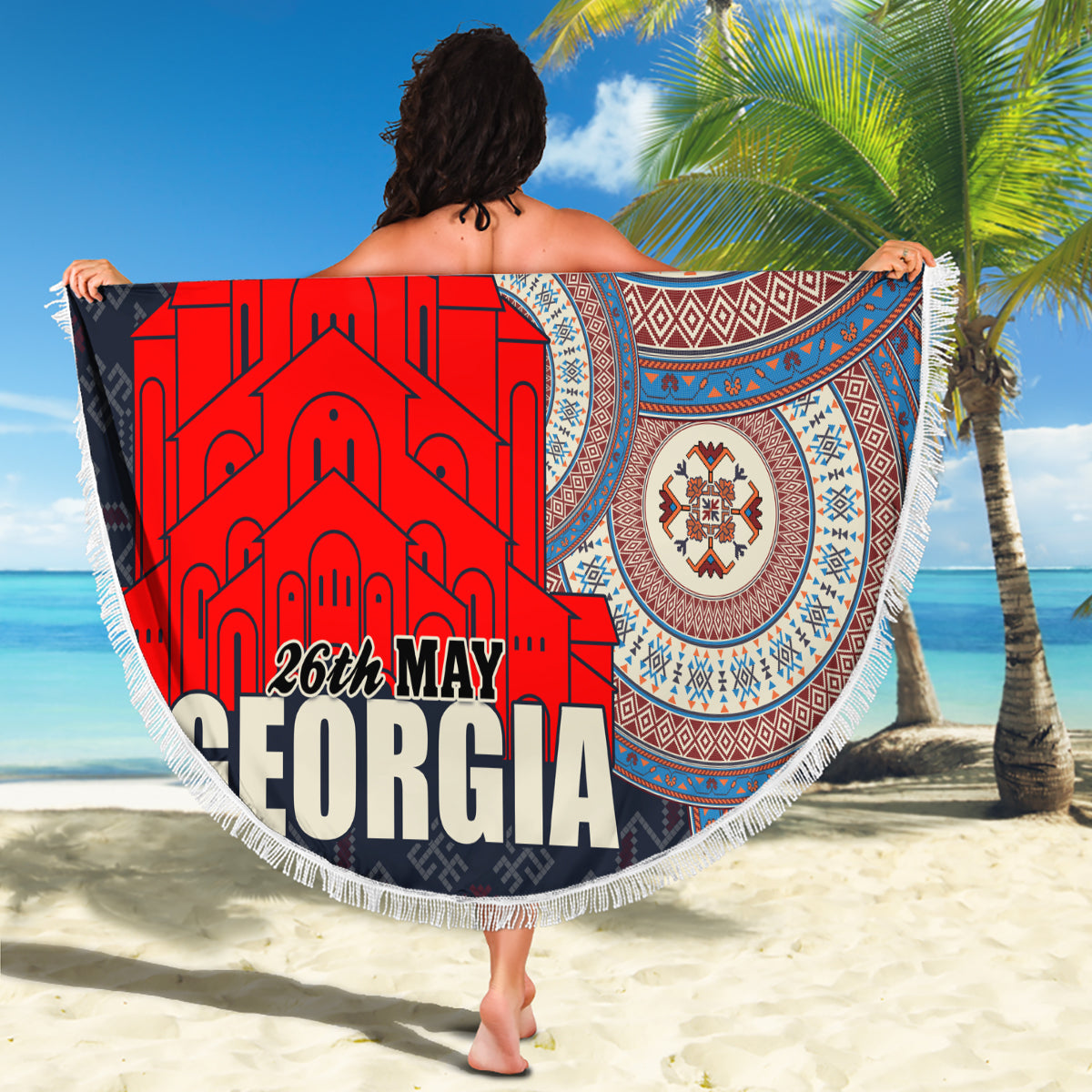 Georgia Independence Day Beach Blanket Holy Trinity Cathedral of Tbilisi - Wonder Print Shop